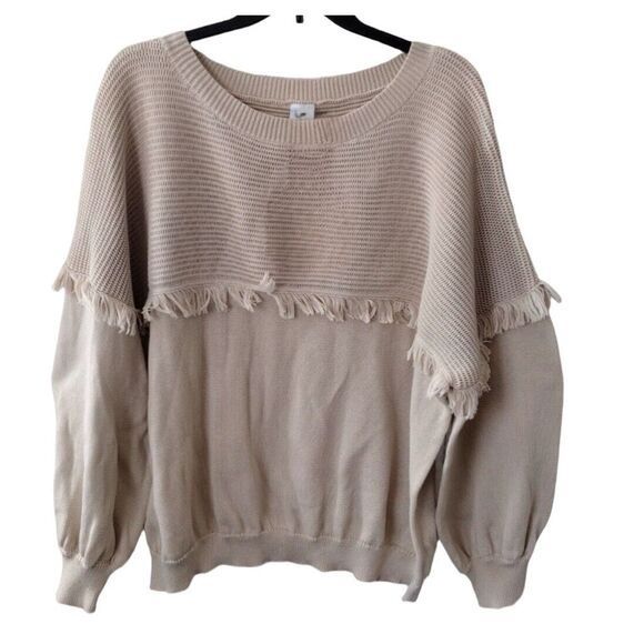 Grace+Karma size L loose fit fringe tan sweater - Picture 2 of 5